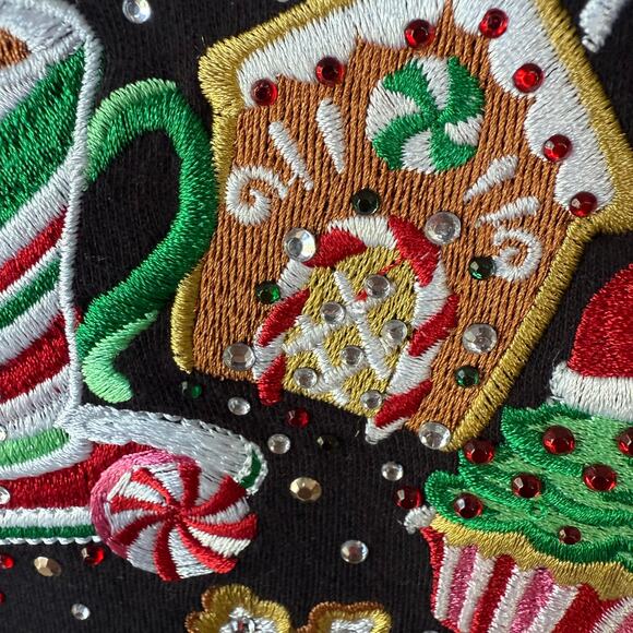 NEW! Quacker Factory Black Christmas Gingerbread & Candy Cane T-Shirt size 1X - Picture 4 of 10